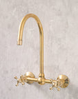 Unlacquered Wall Mounted Brass Gooseneck Faucet for Bathroom and Kitchen