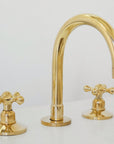 Unlacquered Brass Deck Mounted Bathroom Brass Faucet, 3 Holes Widespread Faucet