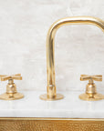 Deck Mount Brass Bathroom Faucet, Brass 3 Holes Widespread Faucet