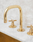 Deck Mount Brass Bathroom Faucet, Brass 3 Holes Widespread Faucet