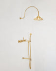 Unlacquered Solid Brass Shower System, High Pressure Curved Arm