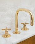 Deck Mount Brass Bathroom Faucet, Brass 3 Holes Widespread Faucet