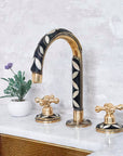 Wood & Brass Deck Mounted Brass Bathroom Faucet