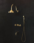Solid Brass Rainfall Shower, Unlacquered Brass Shower Set