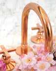 Copper Deck mounted Brass Bathroom Faucet, 3 holes widespread Bath Faucet