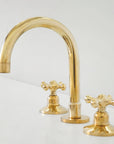 Unlacquered Brass Deck Mounted Bathroom Brass Faucet, 3 Holes Widespread Faucet
