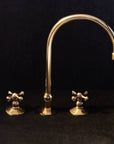 Unlacquered Brass Deck Mounted 3 Holes Faucet, Brass widespread Faucet for Bathroom and Kitchen