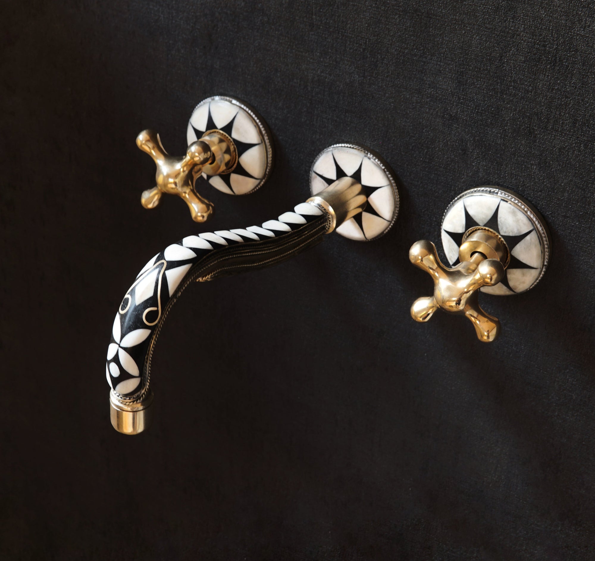 Handcrafted Wood and Brass Wall Mounted Faucet, Brass Resin Faucet for Bathroom