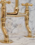 Brass Bridge Kitchen Faucet With Curved Legs