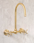 Unlacquered Wall Mounted Brass Gooseneck Faucet for Bathroom and Kitchen