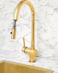 Unlacquered Solid Brass Pull Down Kitchen Faucet