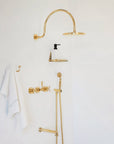Unlacquered Solid Brass Shower System, High Pressure Curved Arm