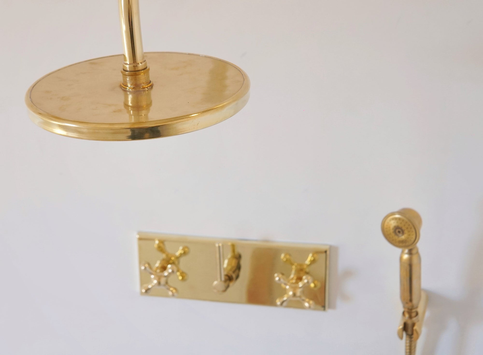Unlacquered Solid Brass Shower System, Rainfall And Handheld Shower Set