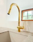 Unlacquered Solid Brass Pull Down Kitchen Faucet