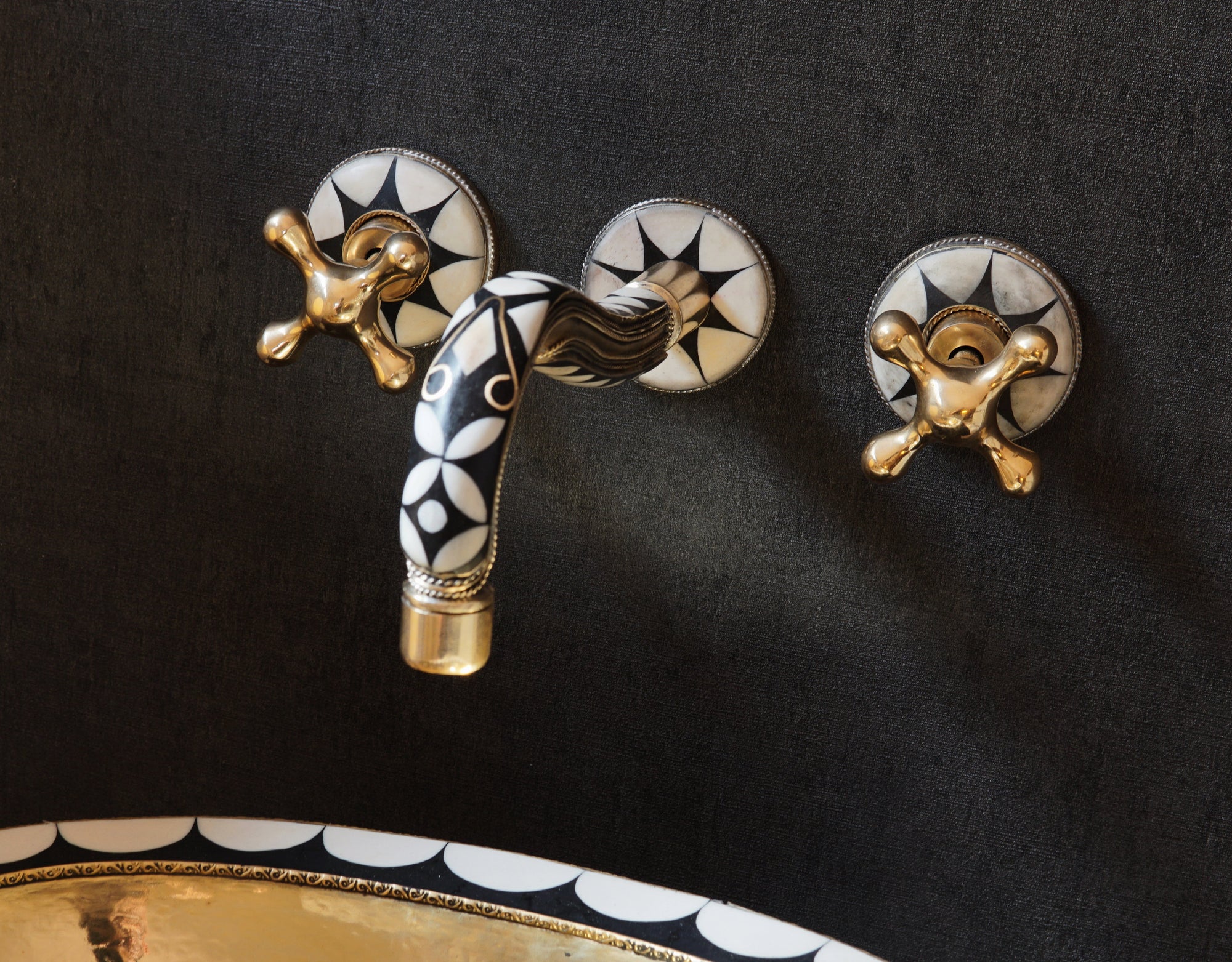 Handcrafted Wood and Brass Wall Mounted Faucet, Brass Resin Faucet for Bathroom