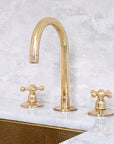 Unlacquered Solid Brass Deck Mounted Bathroom Faucet, Brass 3 Hole Widespread Faucet