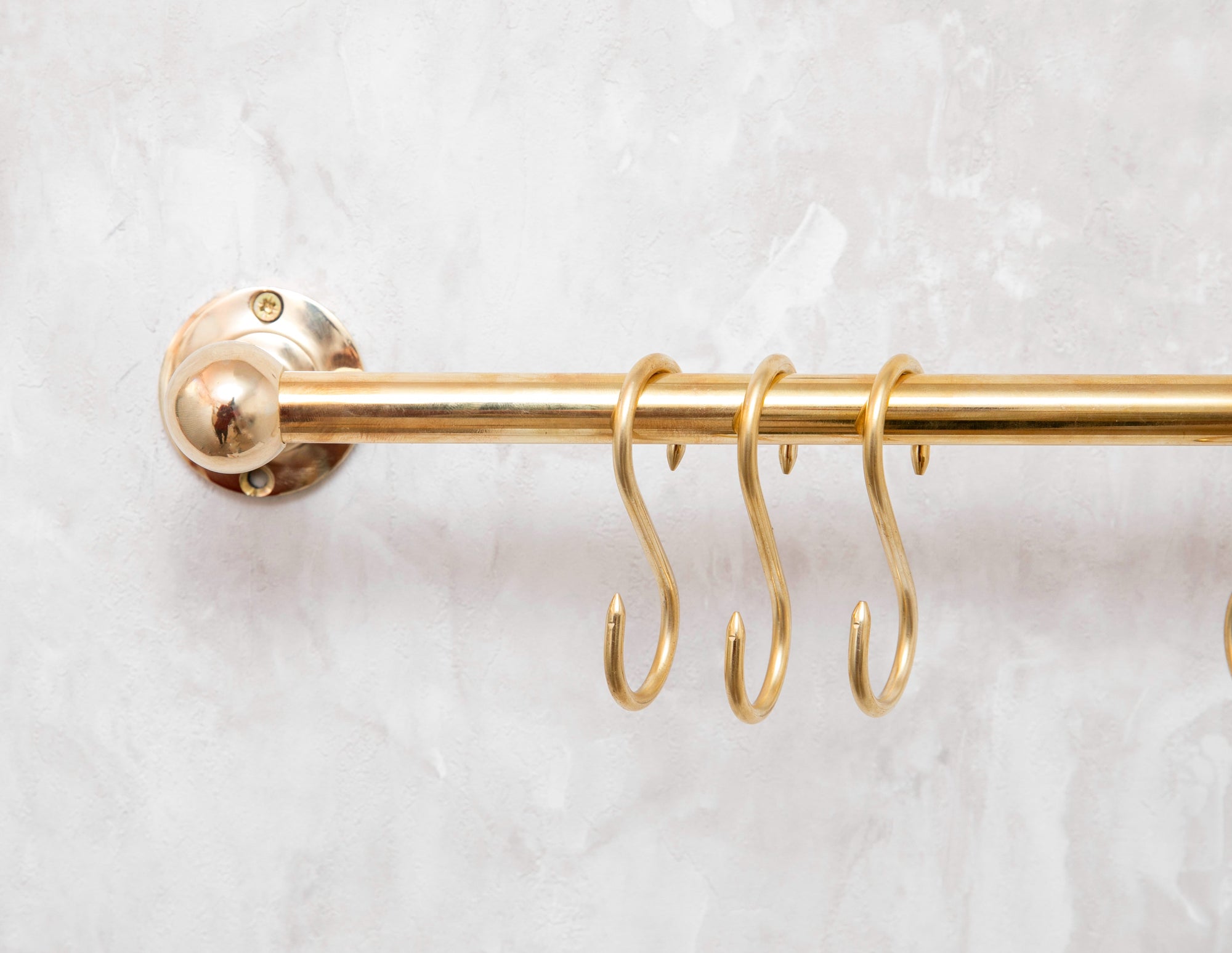 Unlacquered Brass Wall Mount Pot Rail Bar With Hooks, Brass Pot Rack