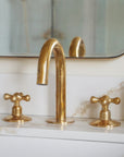Unlacquered Brass Deck Mounted Bathroom Brass Faucet, 3 Holes Widespread Faucet
