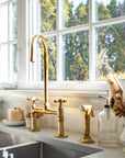 Unlacquered Brass Bridge Faucet, Antique Brass Kitchen Faucet